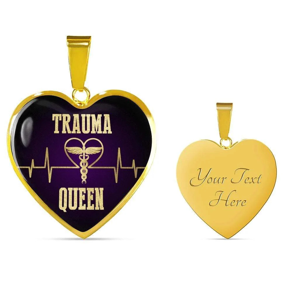Trauma Queen Necklace Personalized Engraved Gold Heart Necklace Custom Name Dat